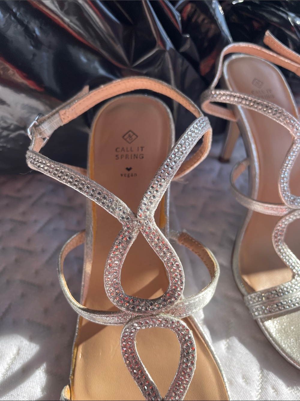 Call It Spring Silver Rhinestone Strappy Heels - Picture 3 of 4